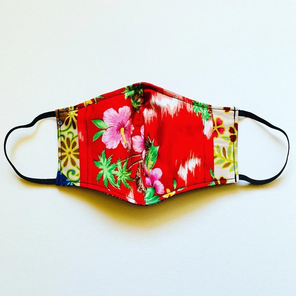 NEW Handmade Batik Golden Lehua Purple Print Face Mask